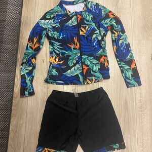 SHEIN Leaf Print Rash Guard Set